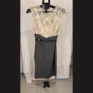 Tinan Women’s Dress Size 14 Gray Belted Skirt White Lace Top Elegant Style